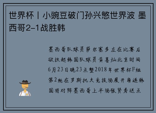 世界杯丨小豌豆破门孙兴慜世界波 墨西哥2-1战胜韩